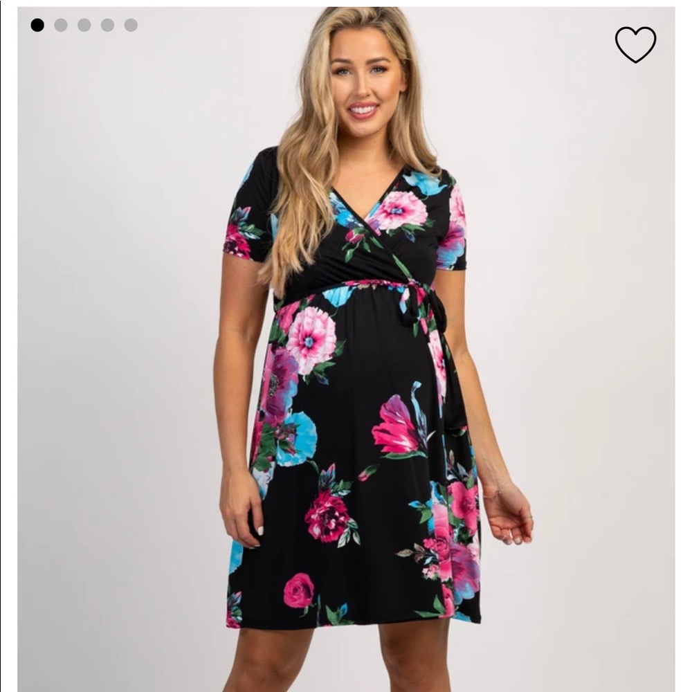 Black Floral Maternity Wrap Dress